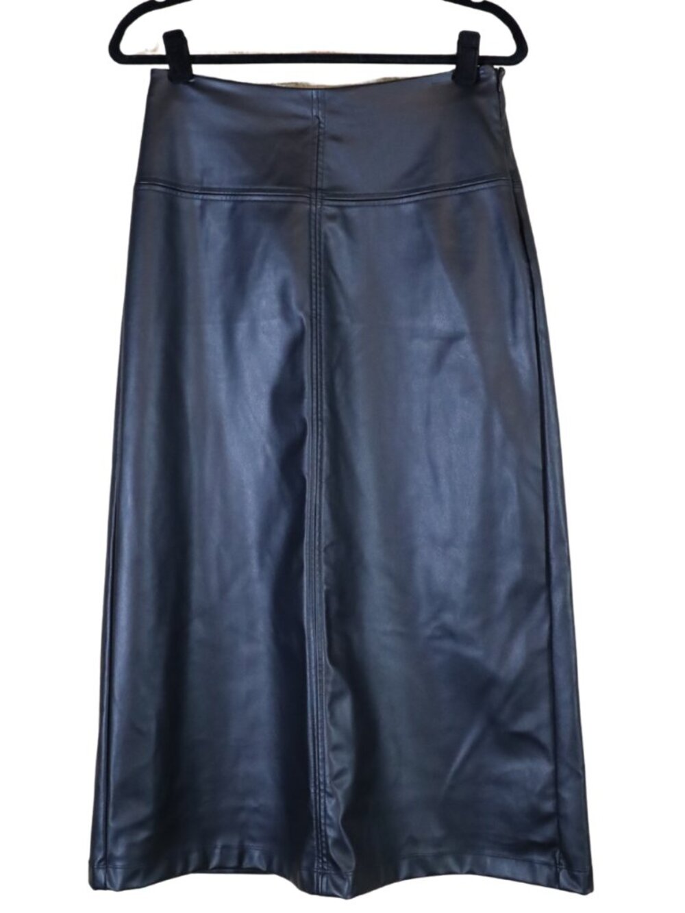 A New Day Black Faux Leather Midi Skirt Size 4 Like New